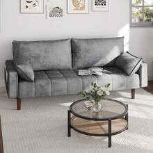 70 Inch Comfy Velvet Fabric Sofa Couch Modern Loveseat With Armrest Small Couch 2 Pillows 3 Seater With Side Storage Pocket For Living Room Bedroom Small Space