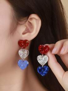 1Pair Joyful Celebration Shiny Acrylic America USA Flag Color Heart Shape Drop Earrings For Women Girls For Independence Day Accessories Jewelry