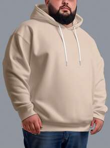 Men's Plus Size Sweatshirt  Hood Premium Mesh Cold Weather Blouse Basic Cotton Flannel Coat Various Colors - Beige - View 2