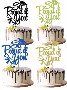 1pc "So Proud Of You" Graduation Cap, Diploma Certificate Paper Cake Topper, Graduation Theme Party Cake Decor Supplies - Multicolor - View 2