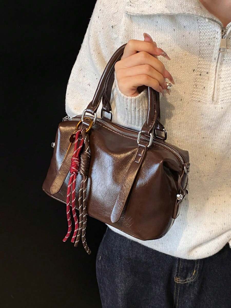 Túi xách & túi tote sang trọng mềm mại màu trơn mới thu đông, thời trang cổ điển dùng hàng ngày & quà tặng ngày lễ cho phụ nữ - Cà phê - Xem 1