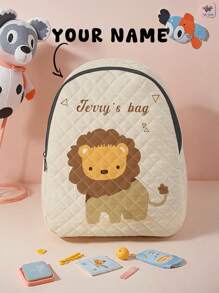 1 szt. spersonalizowany plecak dla dzieci/młodzieży w kształcie rombu z małym lwem, odpowiedni do personalizacji Twojego wyjątkowego projektu, świetny pomysł na prezent z nadrukiem własnego imienia lub prezentem dla rodzeństwa/kolegów z klasy, wielofunkcyjny, ozdobny, z literą, stylowy, nowoczesny, kolorowy, uroczy, uroczy, swobodny, niestandardowy, spersonalizowany, wyjątkowy, spersonalizowany, idealny prezent dla niego, idealny prezent dla niej