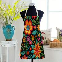 1 pieza Delantal de lino con estampado 3D de flores para cocinar en el hogar, uso de cocina y entusiastas de la cocina