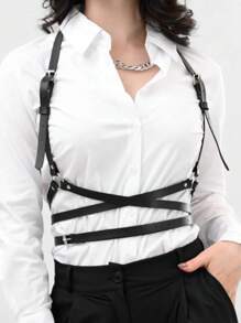 Punk Style Waist Belt Harness Top For Women, Adjustable Elastic Woman Suspender Braces
