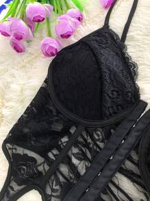 1pc Crop Top With Bust Pads And Fish Bone Cutouts, See-Through Sexy Back Design, Suitable For Layering - Black - View 8