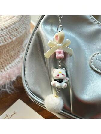 New Waving Cat Plush Ball Pendant Beaded Phone Charm Keychain Cat Decoration
