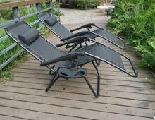 Gr8 Garden 2 X Zero Gravity Reclining Garden Chair Sun Beach Lounger Recliner Outdoor Black - Black - View 5