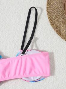 女士蝴蝶印花吊带比基尼套装 夏季泳衣