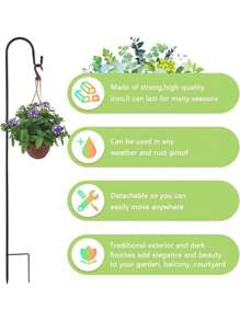 1 件重型花园牧羊人钩，优质金属牧羊人手杖，超强，防锈，可伸缩花盆桩，金属悬挂太阳能灯，喂鸟器，玻璃罐，圣诞灯，灯笼，花园桩和婚礼装饰 - 彩色 - 查看 7