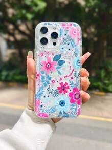 1pc Colorful Floral Transparent TPU Shockproof Anti-Scratch Anti-Fingerprint Phone Case, Compatible With IPhone, Fits For Spring/Summer Flower Phone Case - Multicolor - View 2
