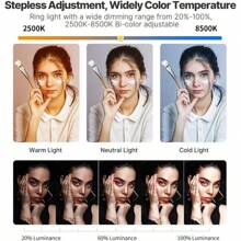 多用途手持式圆形补光灯，USB 充电便携式手机直播摄影灯，桌面自拍灯，自拍照明，手机配件，适合自拍和直播的摄影配件，便携式灯 - 白色 - 查看 4