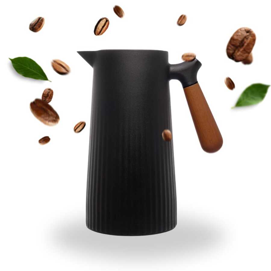 Nordic Minimalist Thermal Coffee Tea Bottle With Wooden Handle 1 Liter