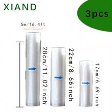 3 件装食品真空密封袋 - 5 米，非常适合厨房和餐厅食品储存。食品储存密封袋、真空储存袋、食品保鲜、冰箱储存、可定制 - 透明色 - 查看 4