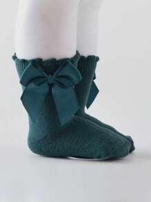 6 pares de calcetines cortos con lazo de unicolor aleatorio para bebés/niños pequeños, a la moda y lindos para uso diario, primavera/verano - Multicolor - Ver 8