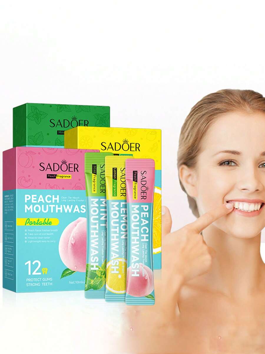 1 盒一次性桃子、柠檬和薄荷漱口水，清新口气，10ml*20 包 - 彩色 - 查看 1