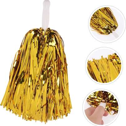 1 Pair Metal Foil Handle Cheerleading Pom Poms, Fluffy Shiny Cheerleading Pompoms With Handle For Sports Dance Party
