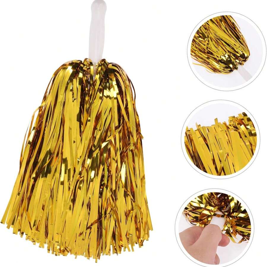 1 Pair Metal Foil Handle Cheerleading Pom Poms, Fluffy Shiny Cheerleading Pompoms With Handle For Sports Dance Party - Multicolor - View 1