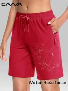 Cavva Women's Water-Resistant Shorts Quick-Dry 5-Inch Lightweight Breathable Elastic Waist Drawstring 3 Secure Zipper Pockets Pants Outdoor Hiking Daily Casual