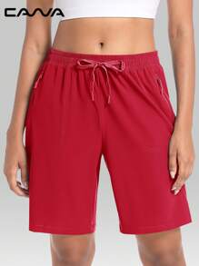 Cavva Women's Water-Resistant Shorts Quick-Dry 5-Inch Lightweight Breathable Elastic Waist Drawstring 3 Secure Zipper Pockets Pants Outdoor Hiking Daily Casual