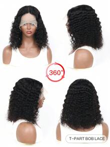 Deep Wave Bob Wig Side Part Brazilian Human Hair 11*4*0.5 Lace Frontal Wig Deep Wave Water Curly Short Bob Wig Human Hair 180% Density - Natural & Black - View 3