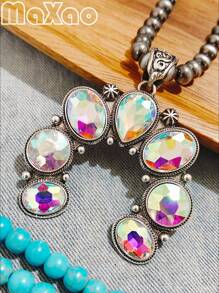 Collar con cuentas de herradura de cristal de colores sobredimensionado para mujeres, adecuado para uso casual