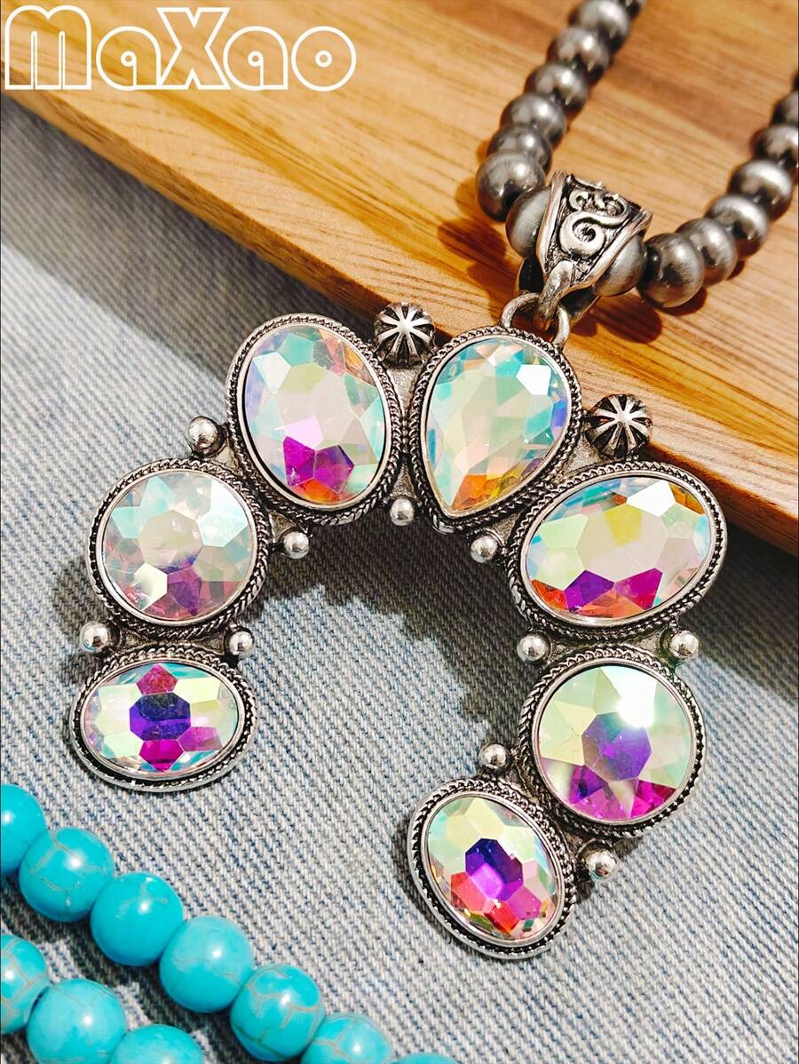 Collar con cuentas de herradura de cristal de colores sobredimensionado para mujeres, adecuado para uso casual