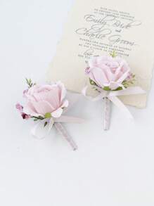 2/4/6pcs Set Artificial Rose Boutonniere For Men, Suitable For Bohemian Style Weddings, Formal Occasions, Anniversaries And Other Events