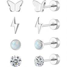 18/6 /4pairs/Sets Stainless Steel Flat Back Earrings, Geometric Shapes Star Heart Moon Rose Butterfly Pearl Zirconia Cross Earrings Surgical Steel Hypoallergenic Earrings, Cz Diaphragm Earrings, Multiple Piercing Hoop Earrings, Unisex Jewelry