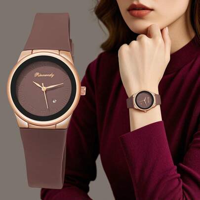 1pc Women's Plastic Band Quartz Watch With Roman Numerals Dial, Fashionable, Elegant, Lightweight, Daily Wear Watch With Calendar