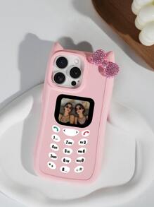 1pc Customized Cell Phone Graphic Case With Cat Ears, Rhinestones & Bow Decor, Compatible With Apple 16 Pro Max/16 Pro/16/15 Pro Max/15 Pro/15, Suitable Gift For Young Girls And Friends,2025phonecase - Pink - View 4