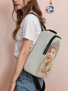 1pc Customizable Rhomboid Backpack, Can Be Customized With Your Unique Design, Suitable For Children And Teenagers, Can Print Your Own Photo Or Friend/Sibling's Photo As A Gift, Multi-Functional, Ornamental, Letter, Stylish, Modern, Colorful, Cute, Adorable, Casual, Custom, Personalized, Unique, Customized, Ideal Gifts For Him, Ideal Gifts For Her