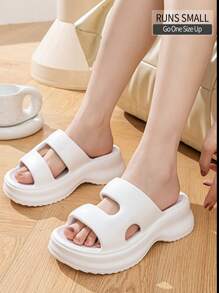 女士厚底挤压感拖鞋，EVA 时尚户外沙滩凉鞋，夏季高跟拖鞋 - 白色 - 查看 2