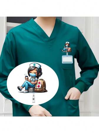 1个蓝白护士主题伸缩式证件卡扣，采用耐用亚克力（PMMA）材质，适用于护士、医生等，可作房间装饰、服装配饰，优雅高品质，办公用品，是送给朋友和同事的理想礼物，也适合圣诞节、万圣节和新年等节日。