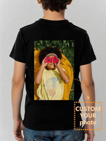 Customized Personalized Photo Printing Kid's T-Shirt, Print With Your Family, Pets, Selfie Or Friends, Custom Team Uniform/Outdoor Wear/Class T-Shirt, Round Neck Short Sleeve T-Shirt For Boys, Girls, Toddlers & Teenagers, Party Gift, Summer Clothing, Holiday/Birthday/Anniversary Gift