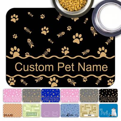 1 pièce Tapis de nourriture pour animaux de compagnie personnalisé avec photo et nom. Tapis de bol personnalisé pour chien avec nourriture, eau, tapis d'alimentation pour chat. Dos antidérapant et imperméable. Cadeau personnalisé pour chien, chat, propriétaire d'animal de compagnie, décoration de maison, salle de bain, automne, rentrée scolaire