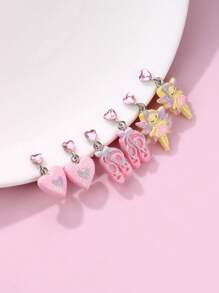 3 Pairs Women Resin Material Pastel Pink Heart, Ballet Shoes, And Fairy Ear Cuffs Jewelry Set, Suitable For Daily Wear - Multicolor - View 6