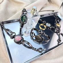 1 件女士简约枪黑色马蹄形表壳彩色表盘金属合金表带石英表，时尚适合日常佩戴 - 黑色 - 查看 10