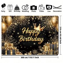 1pc Elegant Black And Gold Birthday Party Backdrop Banner, Made Of Polyester, Available In Multiple Sizes. The Black And Gold Birthday Theme Is Suitable For Birthday Parties, Themed Parties, Anniversaries, Party Decorations, New Year's Decorations, And Party Photography Backdrops. A Universal Theme. - Multicolor - View 7