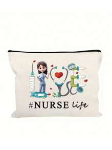 1 Nurse's Daily Printed Medicine Bag, Travel Pill Storage Bag, First Aid Kit, Reusable Medicine Bag For Travel And Cosmetics, Perfect Health Gift, Makeup Bag, Cosmetics Bag Travel Essentials Travel Accessories Travel Must Haves Holiday Essentials Holiday Travel Bag