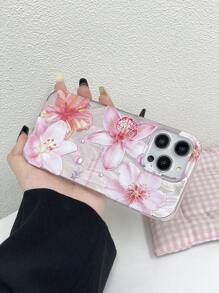 1 件粉色花朵彩绘闪光防摔手机壳，简约设计，适用于 iPhone X XR XS Max 11 12 13 13 Pro 13 Pro Max 14 Pro Max 15 15 Pro 15 Plus 15 Pro Max、系列