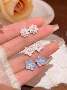 1 对可爱花卉耳钉，女孩耳环 - 花朵 - 查看 8