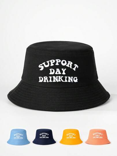 1pc Embroidered "Support Day" Bucket Hat, Breathable All-Match Sun Protection Casual Outdoor Wear,Summer,Beach,Holiday