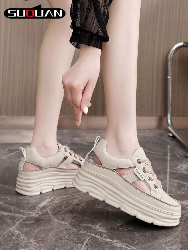 نساء سميك الأساس من الجلد الشرائح أنيقة عالية الجودة كاجوال حذاء صنادل شريطي ، إصدار كوري جديد أحذية كاجوال مريحة تزيد من الارتفاع ، مناسبة للنساء قصيرات الطول