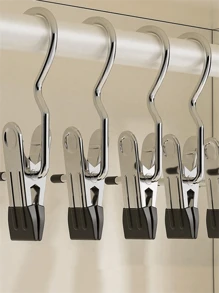 20Pcs/10Pcs/5Pcs Simple Stainless Steel Hook Clip, Multifunctional Single Hook Clip For Pants, Skirts, Drying Windproof Hook Clip, Household Space Saving Organizer For Bedroom, Closet, Wardrobe, Home, Dorm