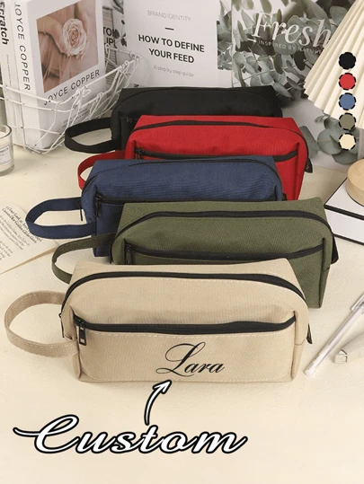 Personalized Large Capacity Pencil Case, Solid Color Stationery Storage Bag, Minimalist Style Pencil Pouch, Minimalist Oxford Cloth Stationery Bag, Back To School Gift, Gift For Friends And Girlfriends