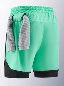 1pc Men Outdoor Sports Running Quick Dry Printing Shorts, Breathable Suitable For Spring/Summer Outdoor Running, Fitness - Olive Green - View 3