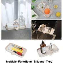 Silicone Bathroom Soap Dishes With Drain Spout-Bathroom And Kitchen Sink Organizer,Sponge Holder,Dish Soap Tray,Perfect For Dispenser,Scrubber,Bottle,Cup On Sink Or Counter-Coffee 4.9"*3.2" - Tapioca - View 5