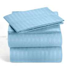 4 Pc Striped Bed Sheets Set - Brushed Microfiber Upto 16 Inches Deep Pocket Sheet With Pillowcases - Fade & Stain Resistant Bedding Set - Blå - Visa 1
