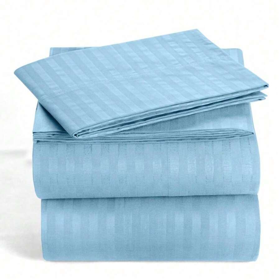 4 Pc Striped Bed Sheets Set - Brushed Microfiber Upto 16 Inches Deep Pocket Sheet With Pillowcases - Fade & Stain Resistant Bedding Set - Blå - Visa 1