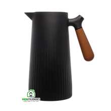Nordic Minimalist Thermal Coffee Tea Bottle With Wooden Handle 1 Liter